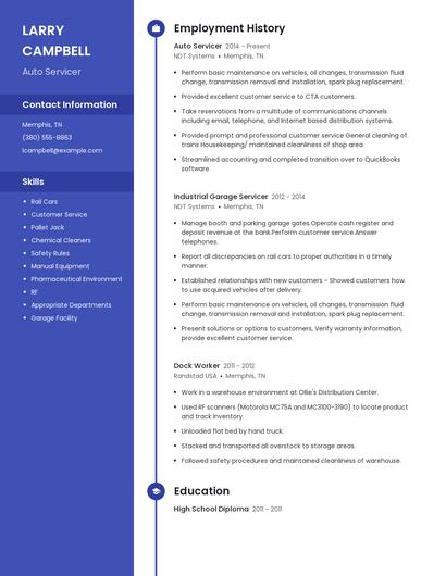 Auto Servicer Resume