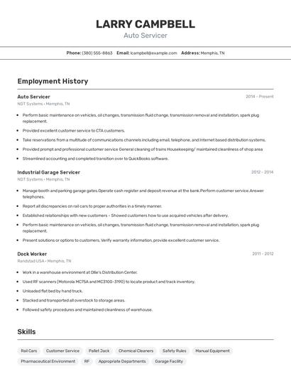 Auto Servicer Resume