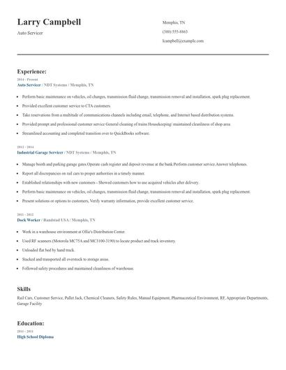 Auto Servicer Resume