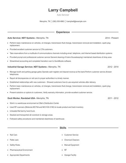 Auto Servicer Resume