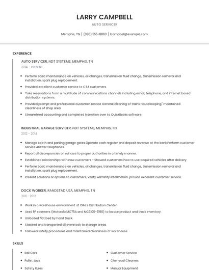 Auto Servicer Resume