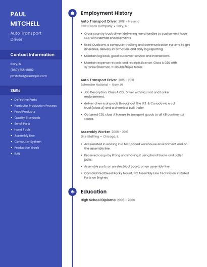Auto Transport Driver Resume