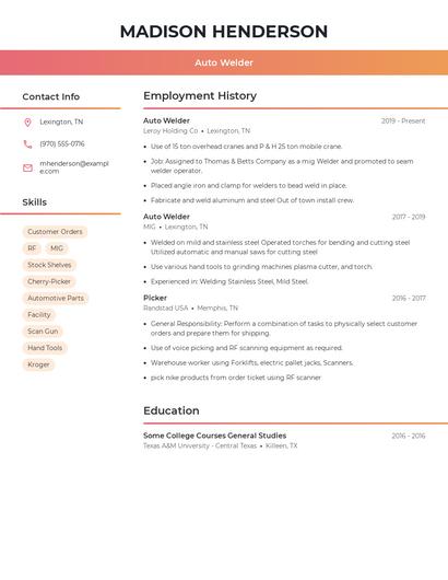 Auto Welder Resume