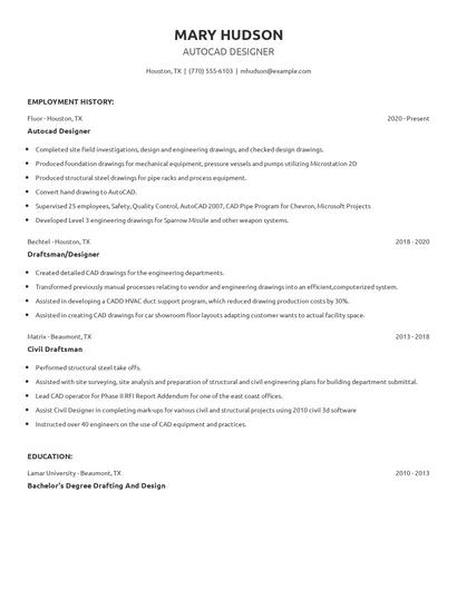 Autocad Designer Resume