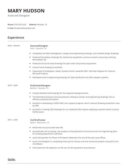 Autocad Designer Resume