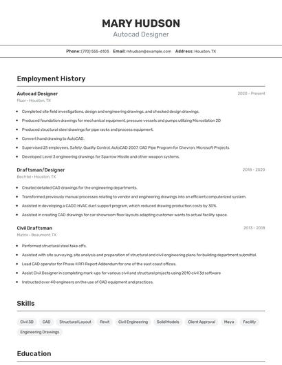 Autocad Designer Resume