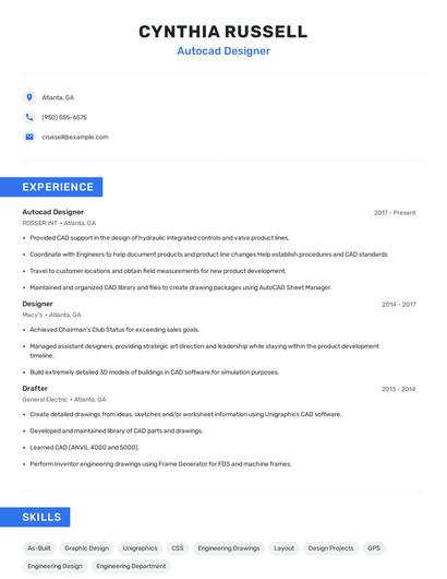 Autocad Designer Resume