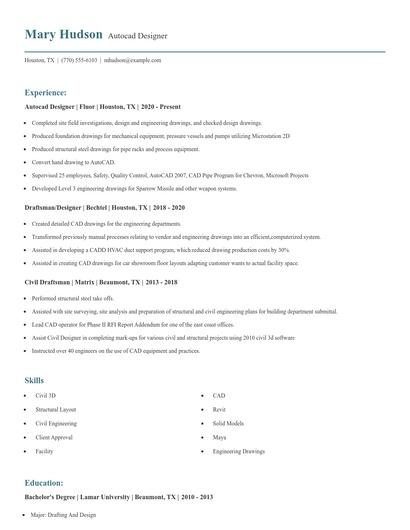 Autocad Designer Resume