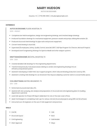 Autocad Designer Resume