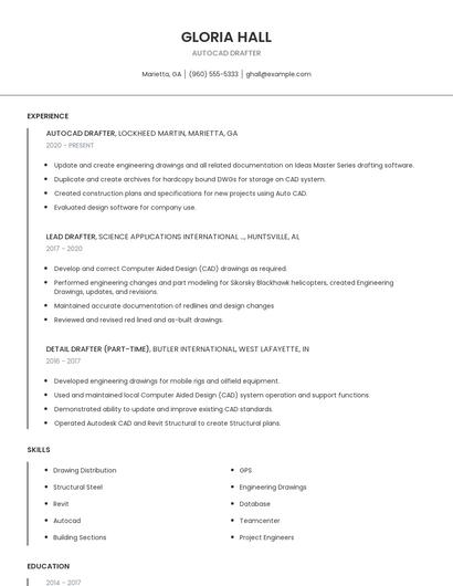 Autocad Drafter Resume