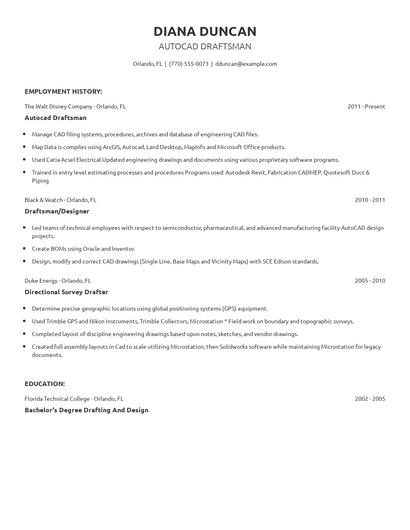 Autocad Draftsman Resume