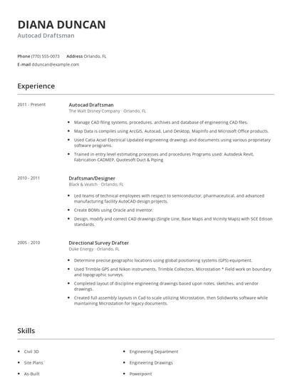 Autocad Draftsman Resume