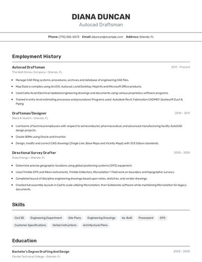 Autocad Draftsman Resume