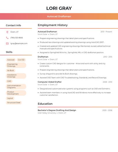 Autocad Draftsman Resume