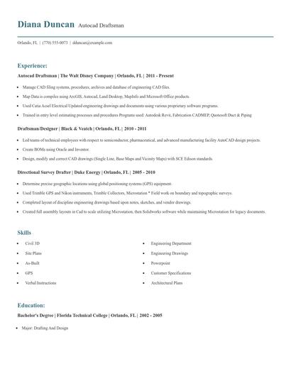Autocad Draftsman Resume