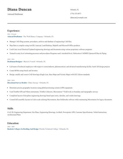 Autocad Draftsman Resume