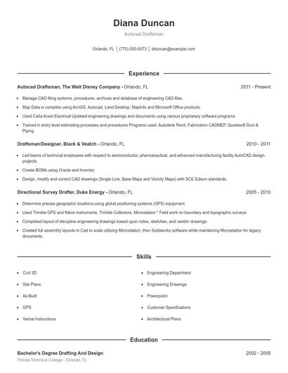 Autocad Draftsman Resume