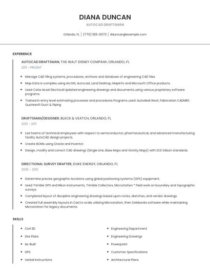 Autocad Draftsman Resume