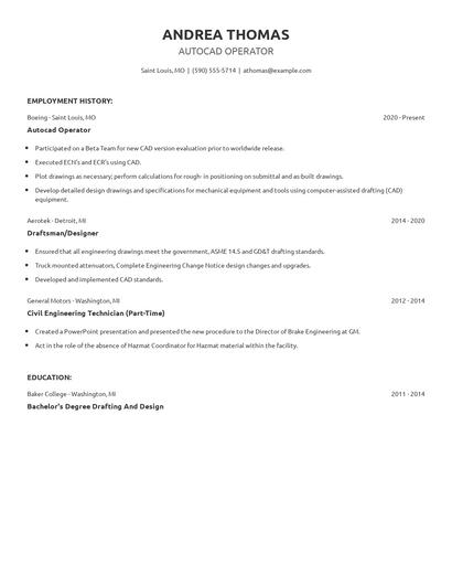 Autocad Operator Resume
