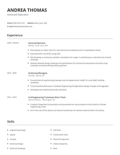 Autocad Operator Resume