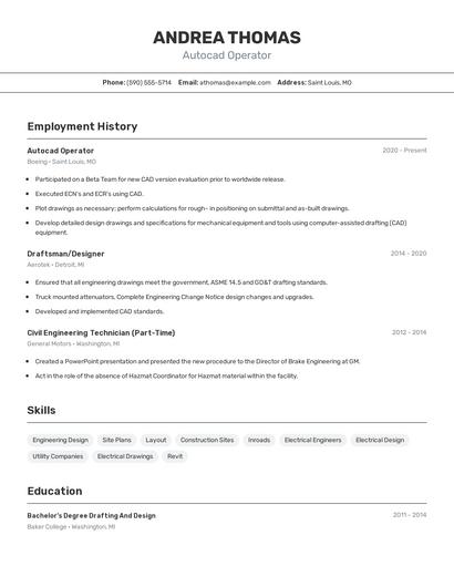Autocad Operator Resume