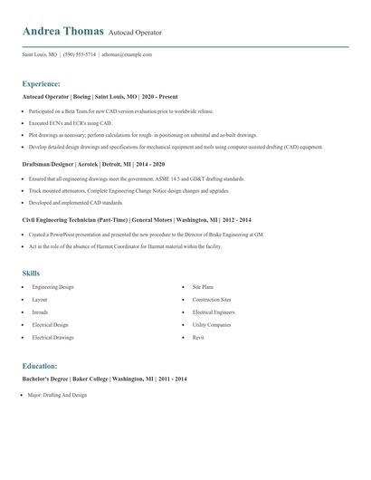 Autocad Operator Resume