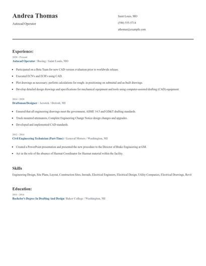 Autocad Operator Resume