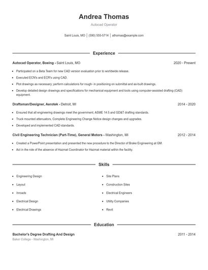 Autocad Operator Resume