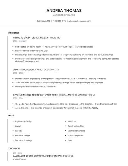 Autocad Operator Resume