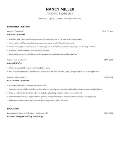 Autocad Technician Resume