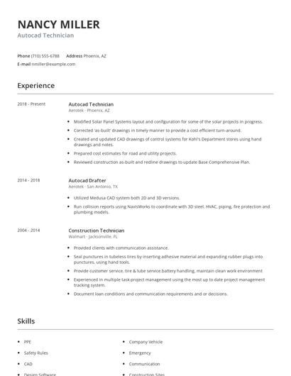 Autocad Technician Resume