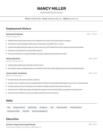Autocad Technician Resume