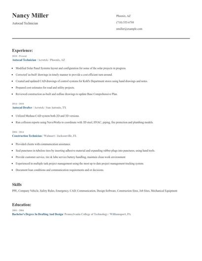 Autocad Technician Resume