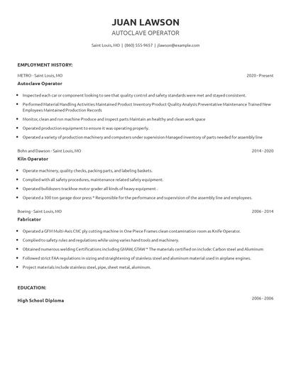 Autoclave Operator Resume