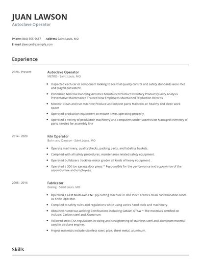 Autoclave Operator Resume