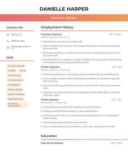 Autoclave Operator Resume