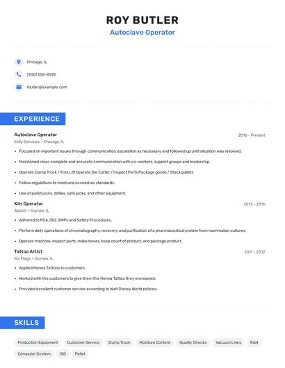 Autoclave Operator Resume