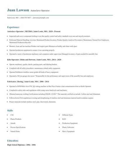 Autoclave Operator Resume