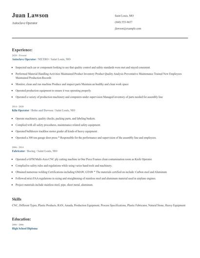 Autoclave Operator Resume
