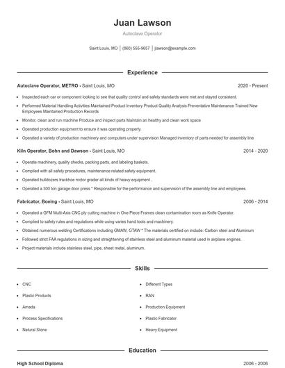 Autoclave Operator Resume