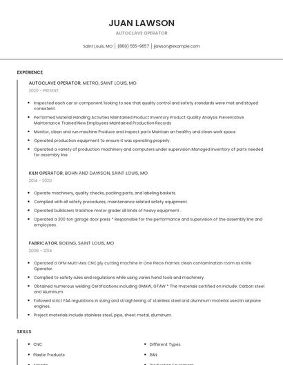 Autoclave Operator Resume