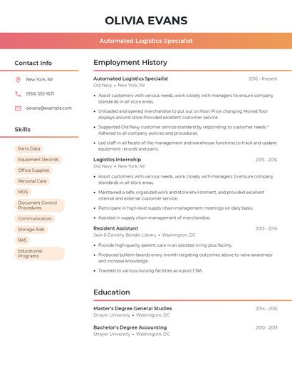 Automated Logistics Specialist Resume