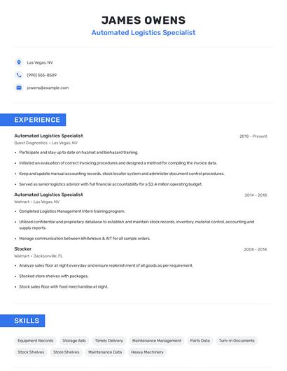 Automated Logistics Specialist Resume