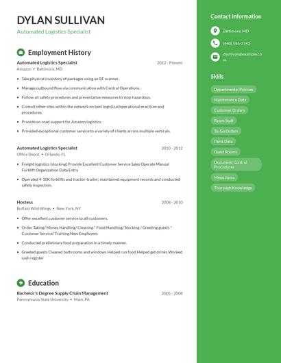Automated Logistics Specialist Resume
