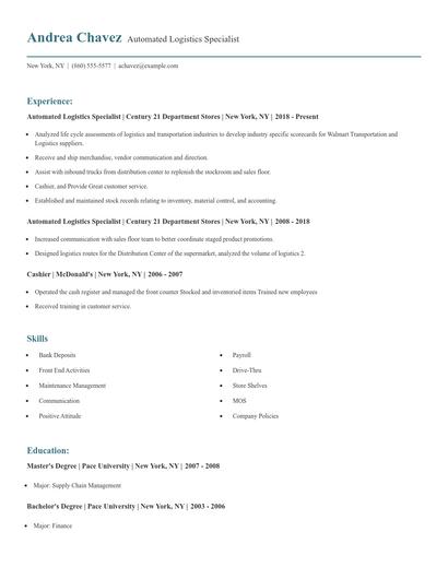 Automated Logistics Specialist Resume