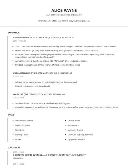 Automated Logistics Specialist Resume