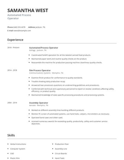 Automated Process Operator Resume