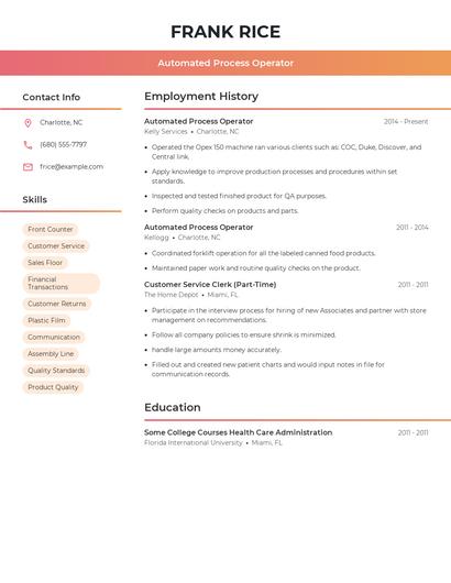 Automated Process Operator Resume