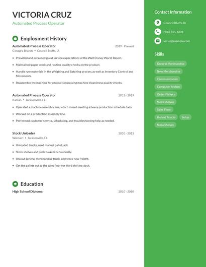Automated Process Operator Resume