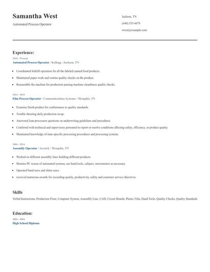 Automated Process Operator Resume